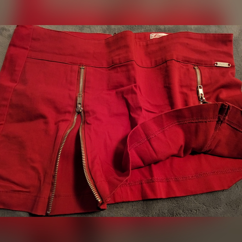 Lucy Love Red Mini Skirt with Front Zippers